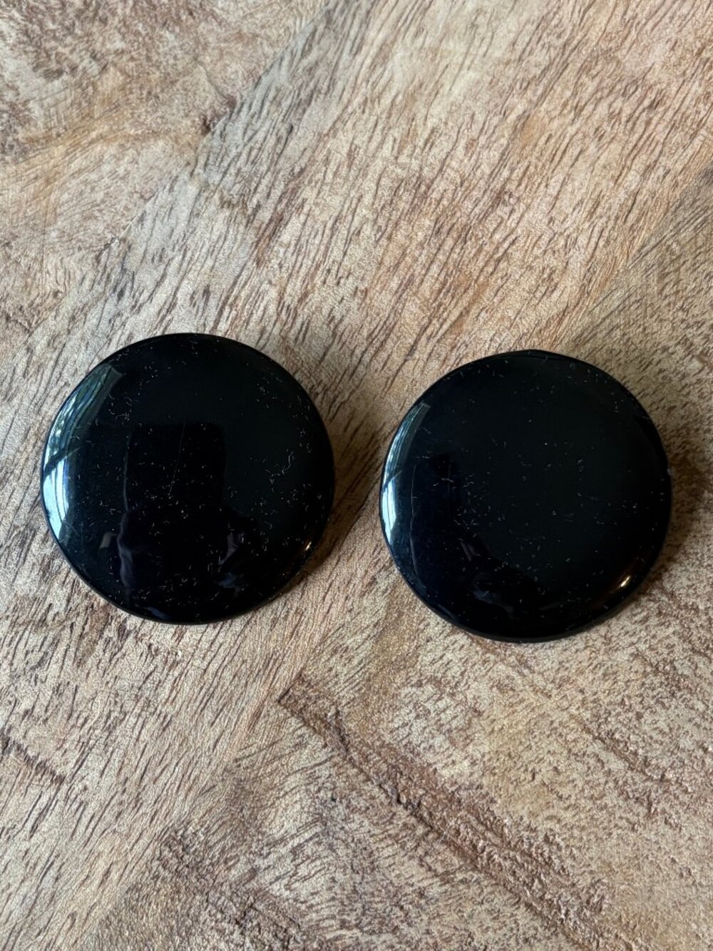 Vintage Retro Large Black Round Acrylic Clip-On Earrings by Liz Claiborne